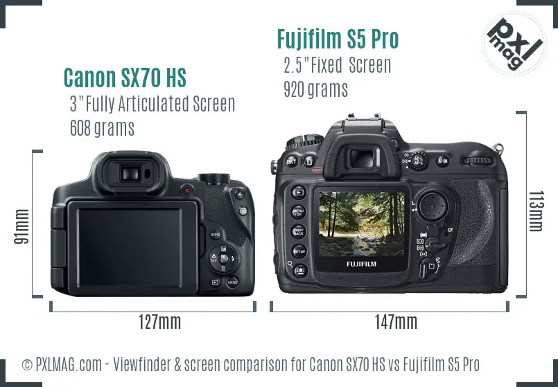 Canon SX70 HS vs Fujifilm S5 Pro Screen and Viewfinder comparison Canon SX70 HS vs Fujifilm S5 Pro Screen and Viewfinder comparison
