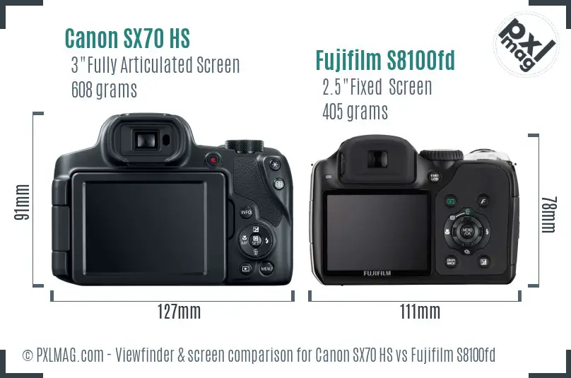 Canon SX70 HS vs Fujifilm S8100fd Screen and Viewfinder comparison