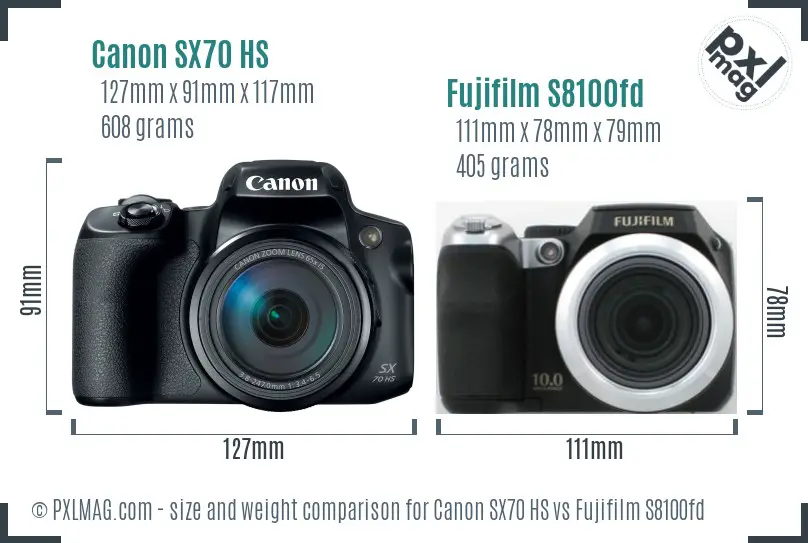 Canon SX70 HS vs Fujifilm S8100fd size comparison