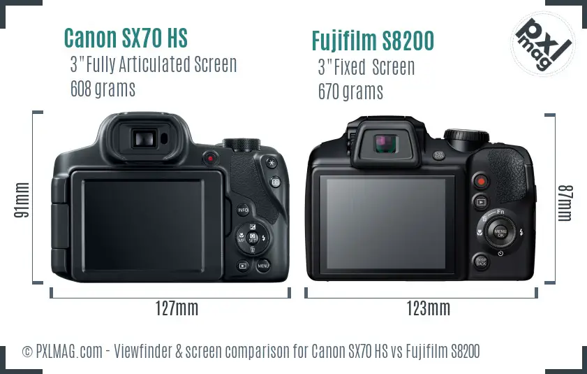 Canon SX70 HS vs Fujifilm S8200 Screen and Viewfinder comparison