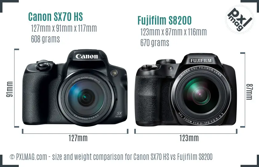 Canon SX70 HS vs Fujifilm S8200 size comparison
