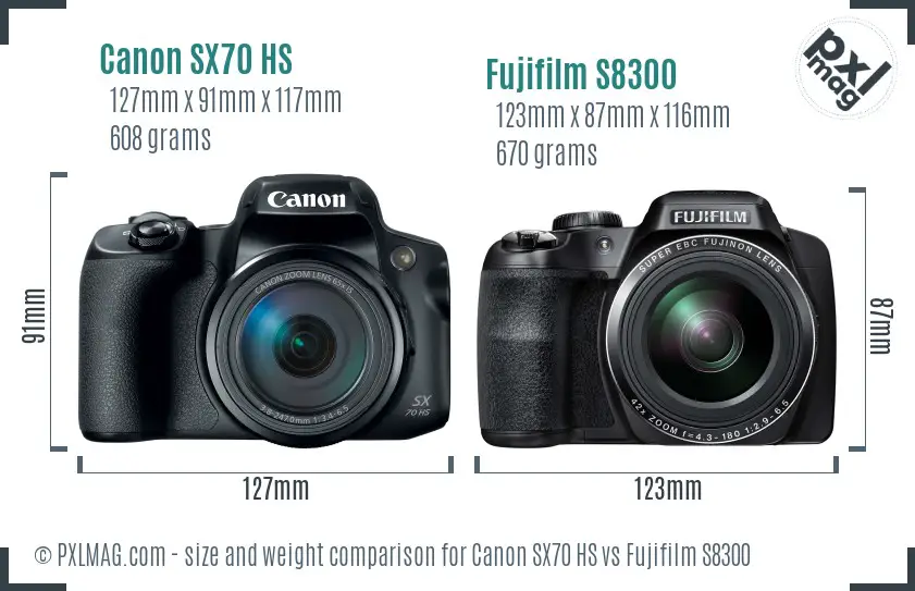 Canon SX70 HS vs Fujifilm S8300 size comparison