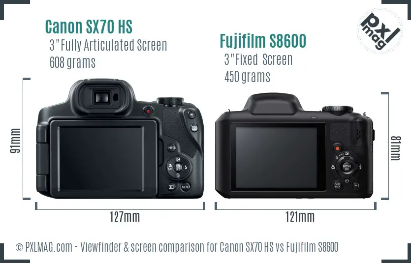 Canon SX70 HS vs Fujifilm S8600 Screen and Viewfinder comparison