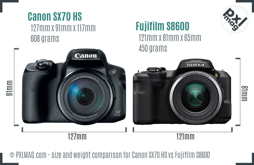 Canon SX70 HS vs Fujifilm S8600 size comparison
