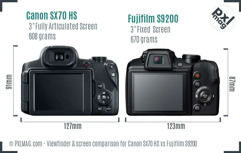 Canon SX70 HS vs Fujifilm S9200 Screen and Viewfinder comparison