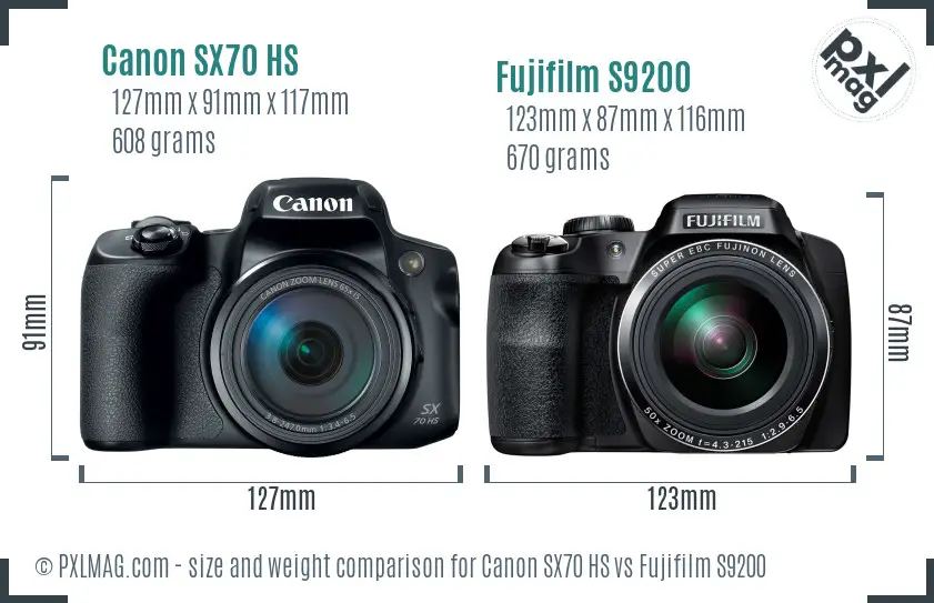 Canon SX70 HS vs Fujifilm S9200 size comparison