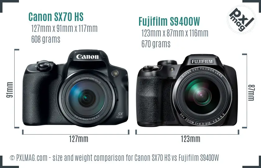 Canon SX70 HS vs Fujifilm S9400W size comparison