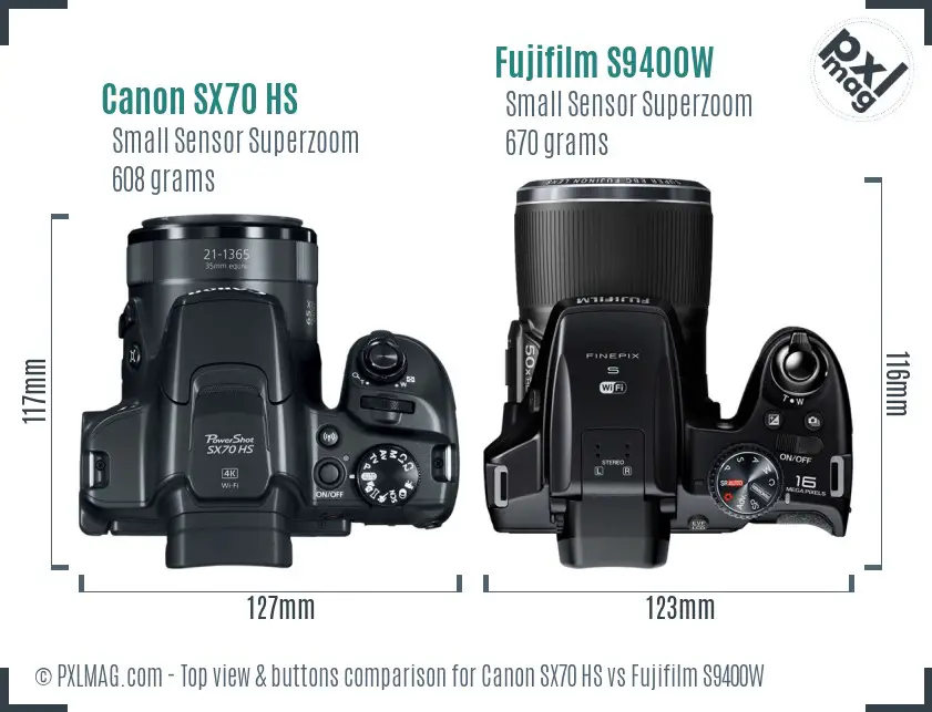 Canon SX70 HS vs Fujifilm S9400W top view buttons comparison
