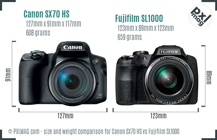 Canon SX70 HS vs Fujifilm SL1000 size comparison