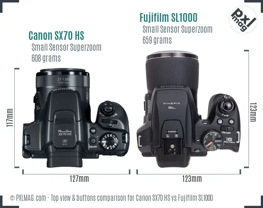 Canon SX70 HS vs Fujifilm SL1000 top view buttons comparison
