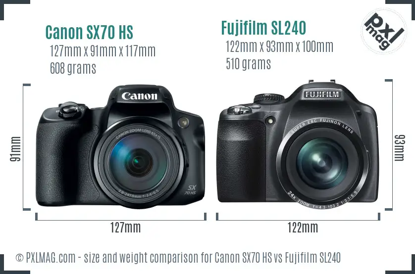 Canon SX70 HS vs Fujifilm SL240 size comparison