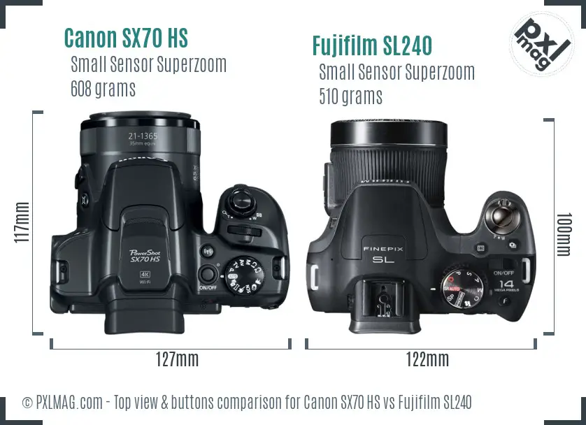 Canon SX70 HS vs Fujifilm SL240 top view buttons comparison