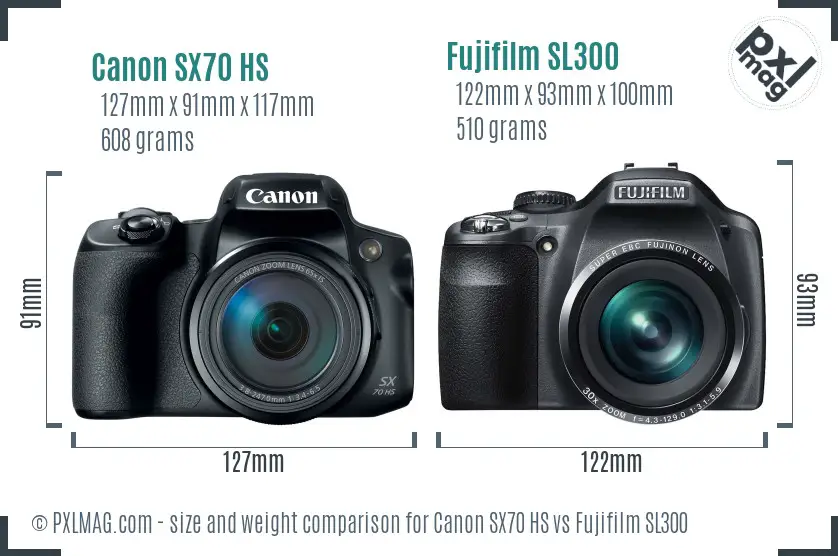 Canon SX70 HS vs Fujifilm SL300 size comparison