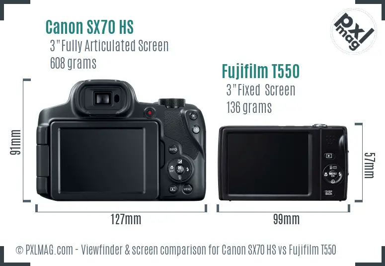 Canon SX70 HS vs Fujifilm T550 Screen and Viewfinder comparison