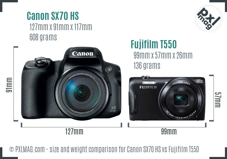 Canon SX70 HS vs Fujifilm T550 size comparison