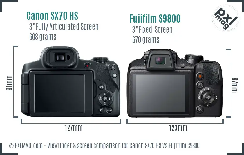 Canon SX70 HS vs Fujifilm S9800 Screen and Viewfinder comparison
