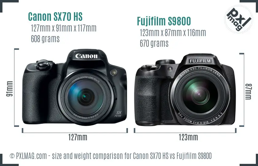 Canon SX70 HS vs Fujifilm S9800 size comparison