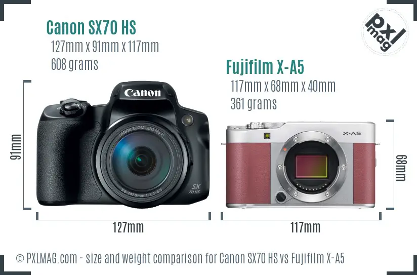 Canon SX70 HS vs Fujifilm X-A5 size comparison Canon SX70 HS vs Fujifilm X-A5 size comparison