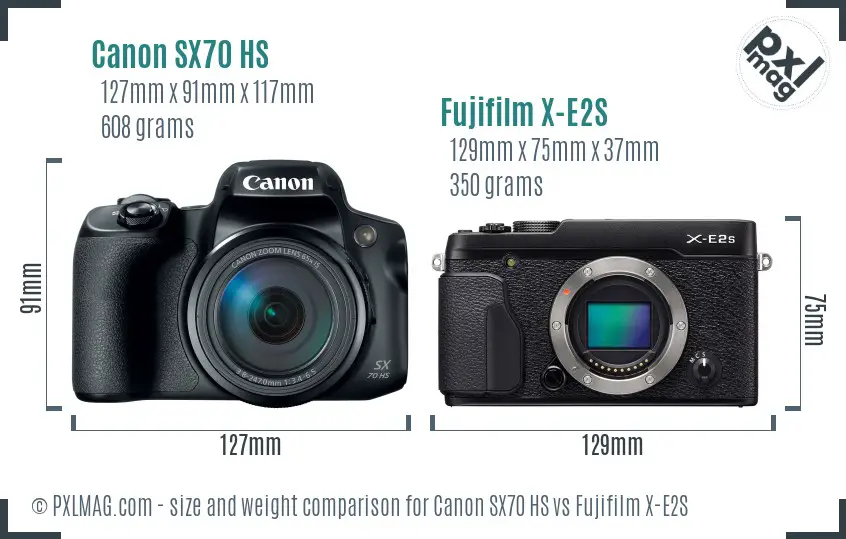 Canon SX70 HS vs Fujifilm X-E2S size comparison