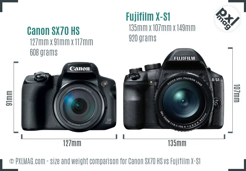 Canon SX70 HS vs Fujifilm X-S1 size comparison