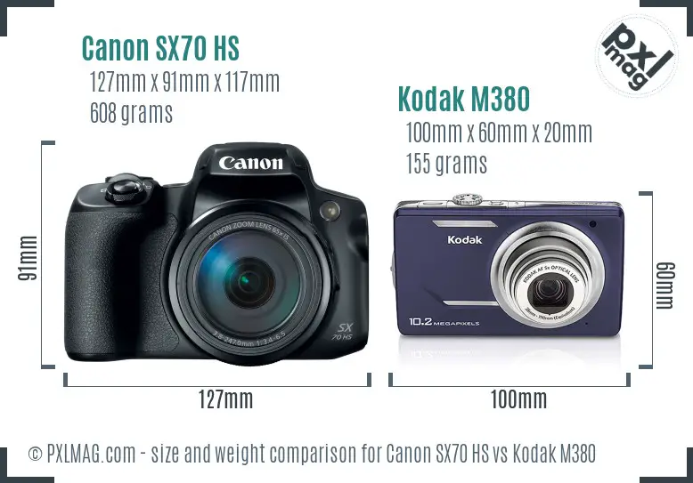 Canon SX70 HS vs Kodak M380 size comparison