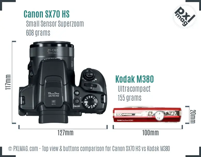 Canon SX70 HS vs Kodak M380 top view buttons comparison