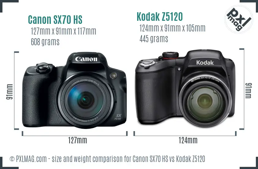 Canon SX70 HS vs Kodak Z5120 size comparison