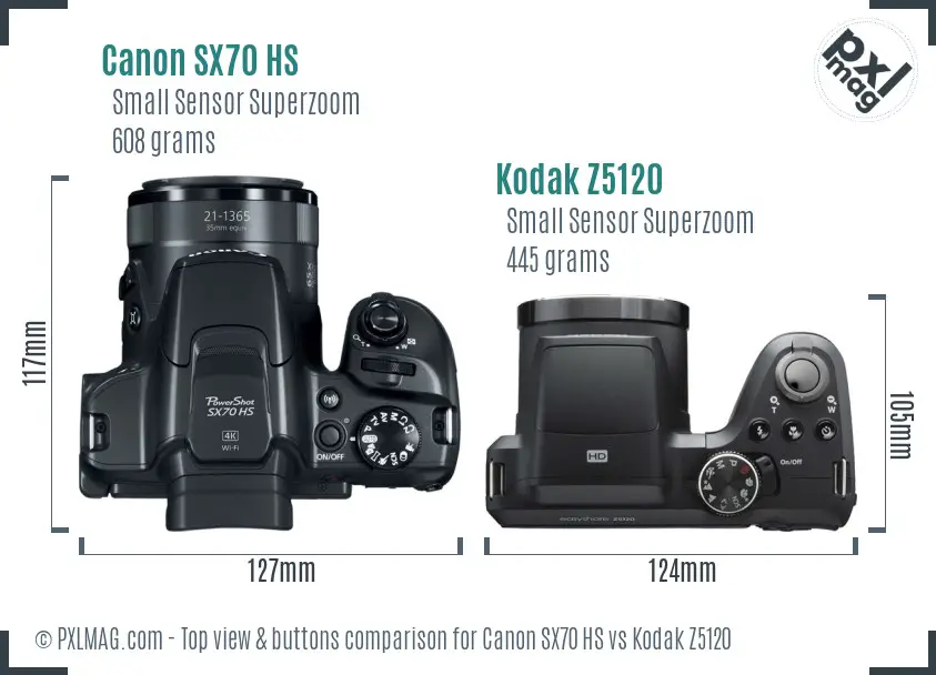 Canon SX70 HS vs Kodak Z5120 top view buttons comparison