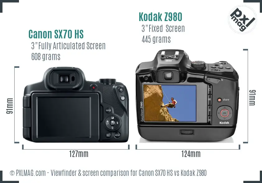 Canon SX70 HS vs Kodak Z980 Screen and Viewfinder comparison