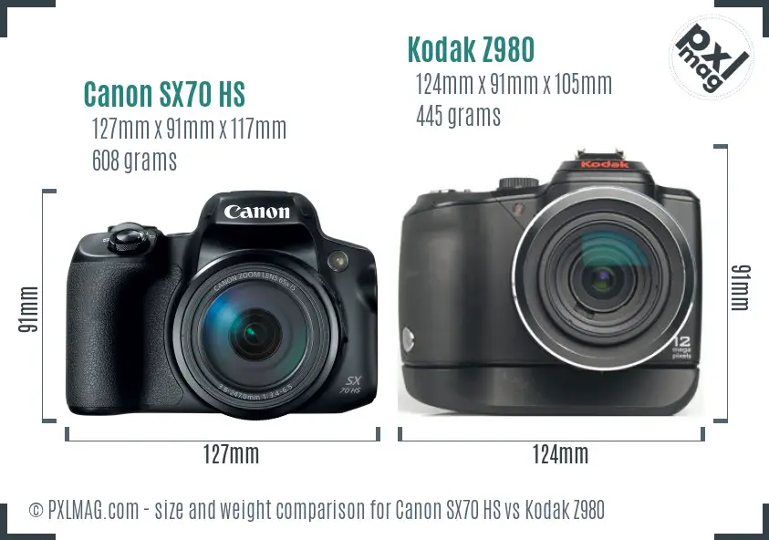 Canon SX70 HS vs Kodak Z980 size comparison