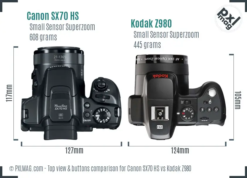 Canon SX70 HS vs Kodak Z980 top view buttons comparison