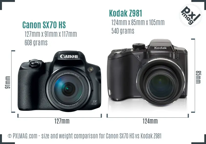 Canon SX70 HS vs Kodak Z981 size comparison