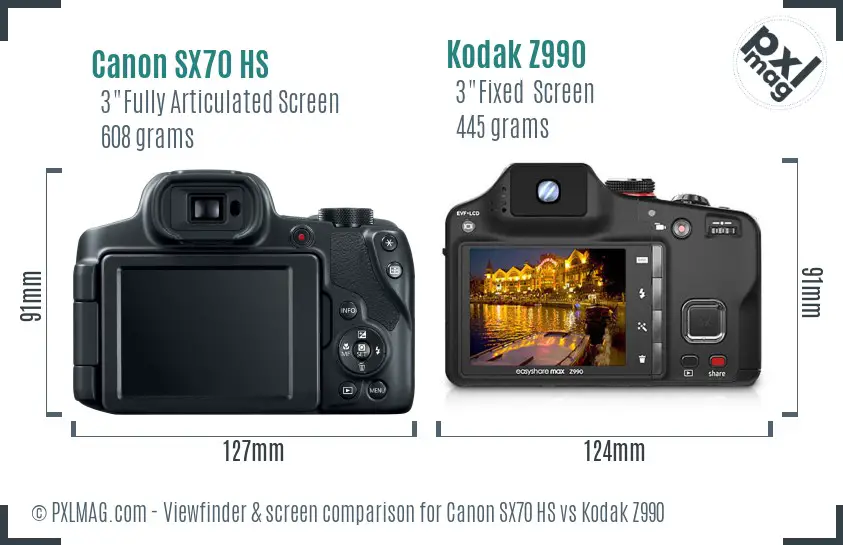 Canon SX70 HS vs Kodak Z990 Screen and Viewfinder comparison