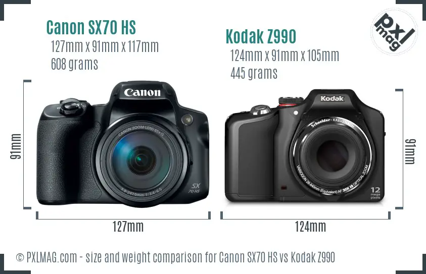 Canon SX70 HS vs Kodak Z990 size comparison