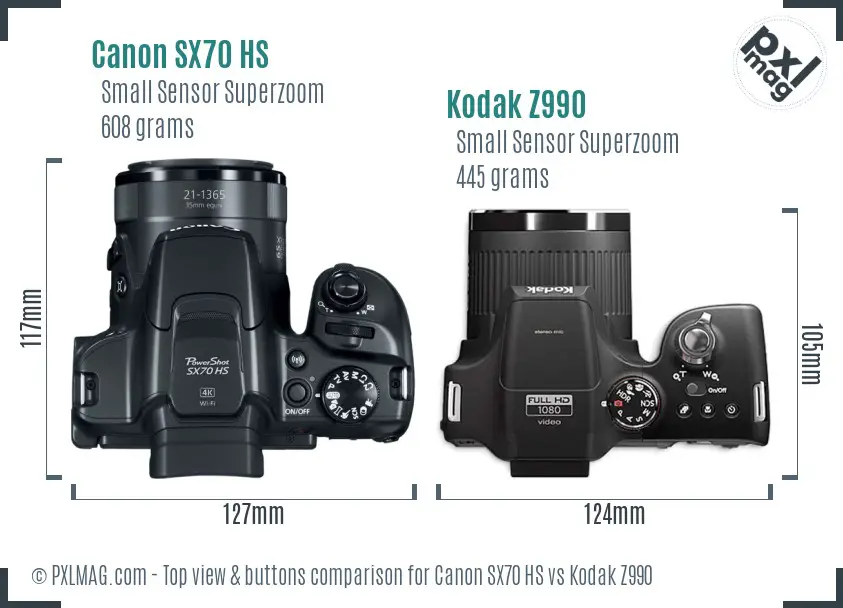 Canon SX70 HS vs Kodak Z990 top view buttons comparison