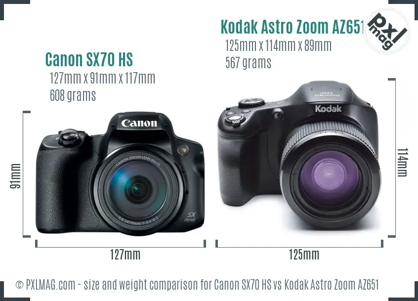Canon SX70 HS vs Kodak Astro Zoom AZ651 size comparison