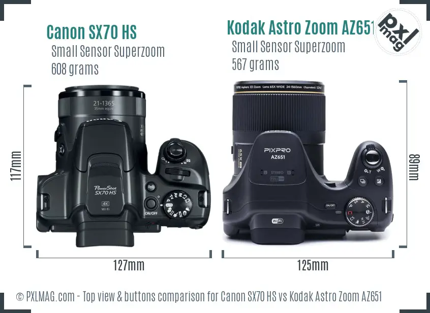 Canon SX70 HS vs Kodak Astro Zoom AZ651 top view buttons comparison