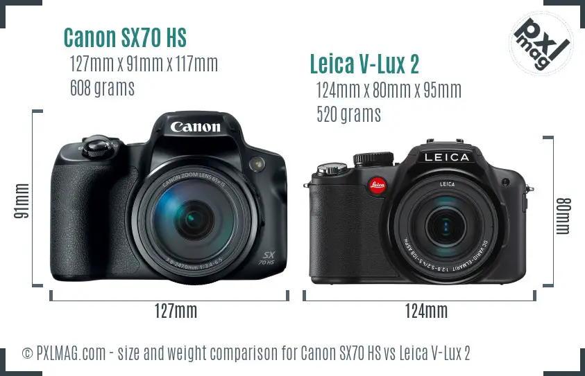 Canon SX70 HS vs Leica V-Lux 2 size comparison