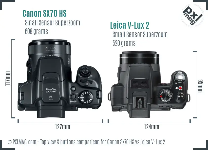 Canon SX70 HS vs Leica V-Lux 2 top view buttons comparison