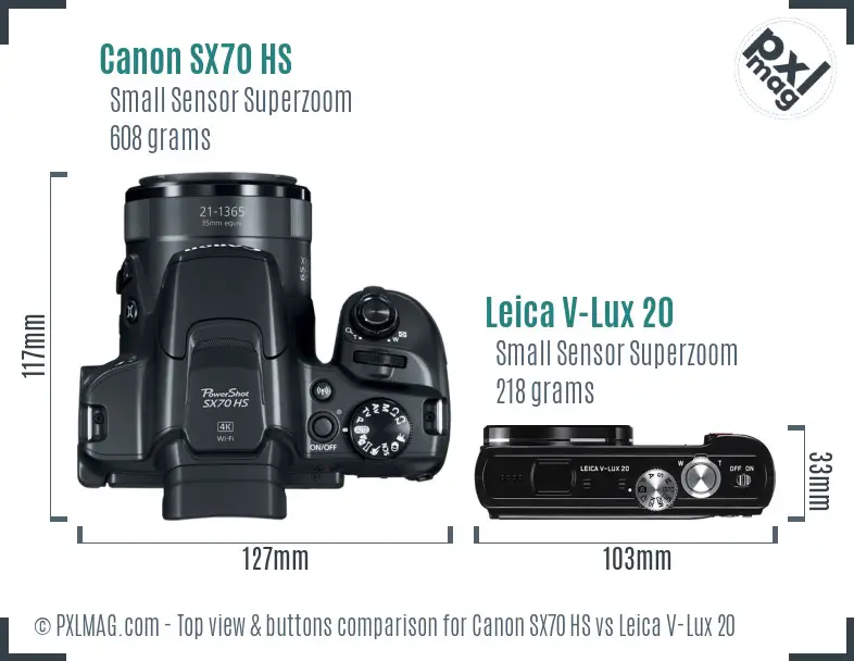 Canon SX70 HS vs Leica V-Lux 20 top view buttons comparison