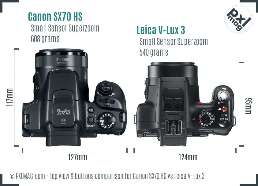 Canon SX70 HS vs Leica V-Lux 3 top view buttons comparison