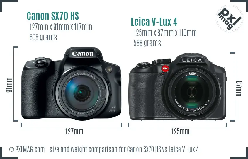 Canon SX70 HS vs Leica V-Lux 4 size comparison