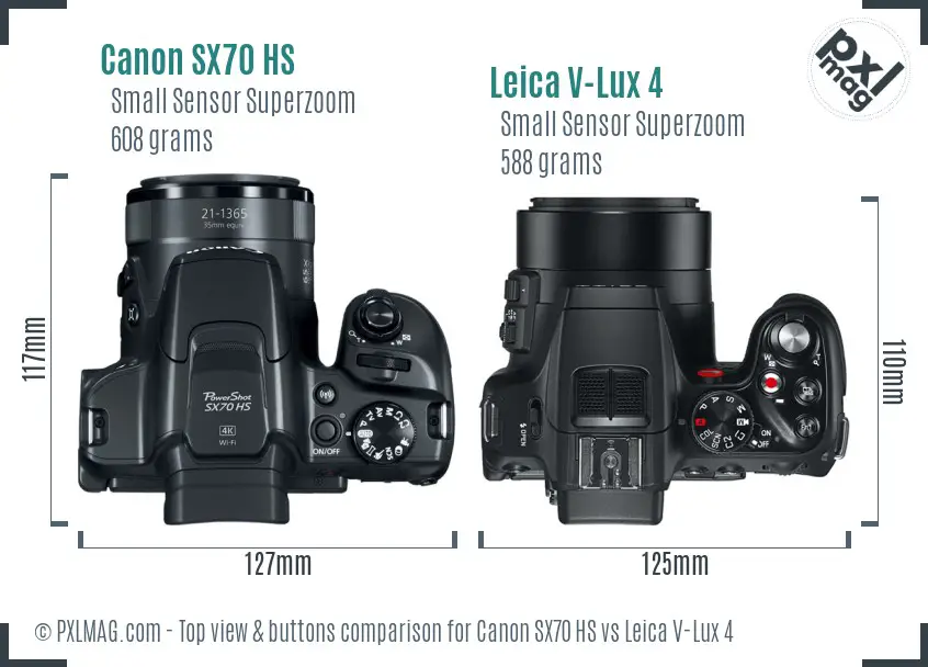Canon SX70 HS vs Leica V-Lux 4 top view buttons comparison