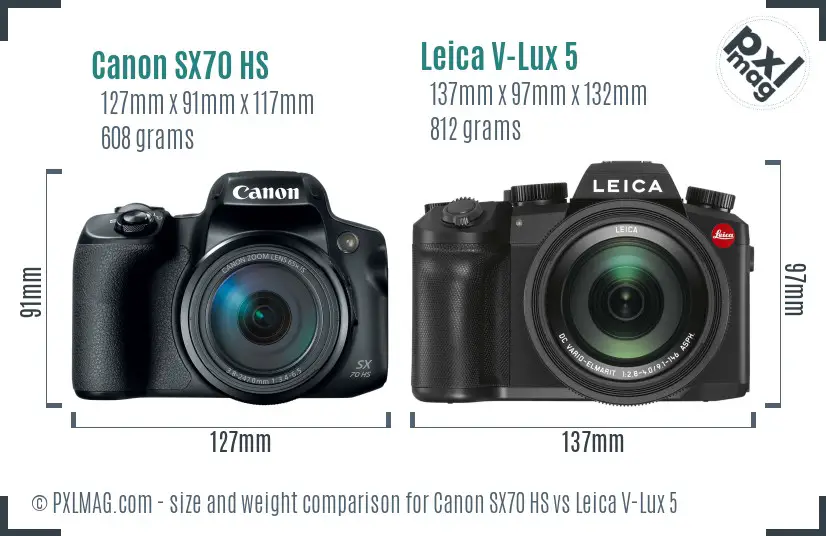 Canon SX70 HS vs Leica V-Lux 5 size comparison