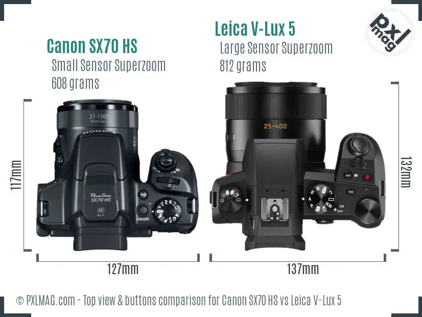 Canon SX70 HS vs Leica V-Lux 5 top view buttons comparison