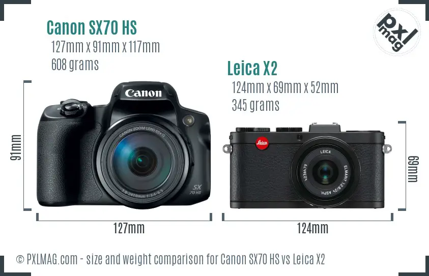 Canon SX70 HS vs Leica X2 size comparison