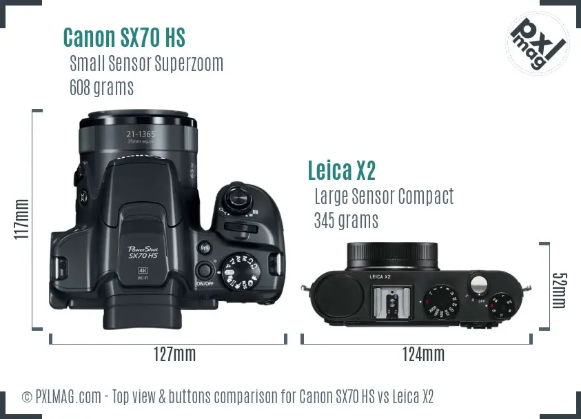 Canon SX70 HS vs Leica X2 top view buttons comparison