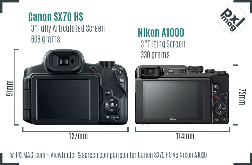 Canon SX70 HS vs Nikon A1000 Screen and Viewfinder comparison