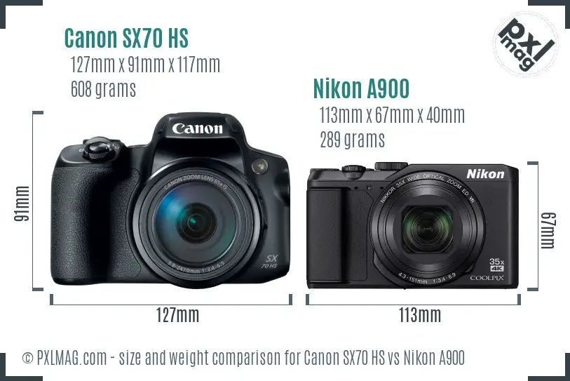 Canon SX70 HS vs Nikon A900 size comparison