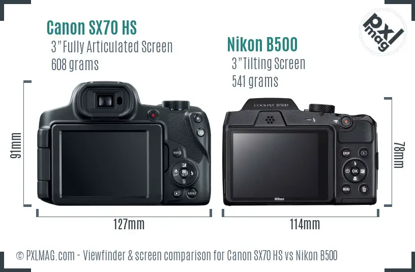 Canon SX70 HS vs Nikon B500 Screen and Viewfinder comparison